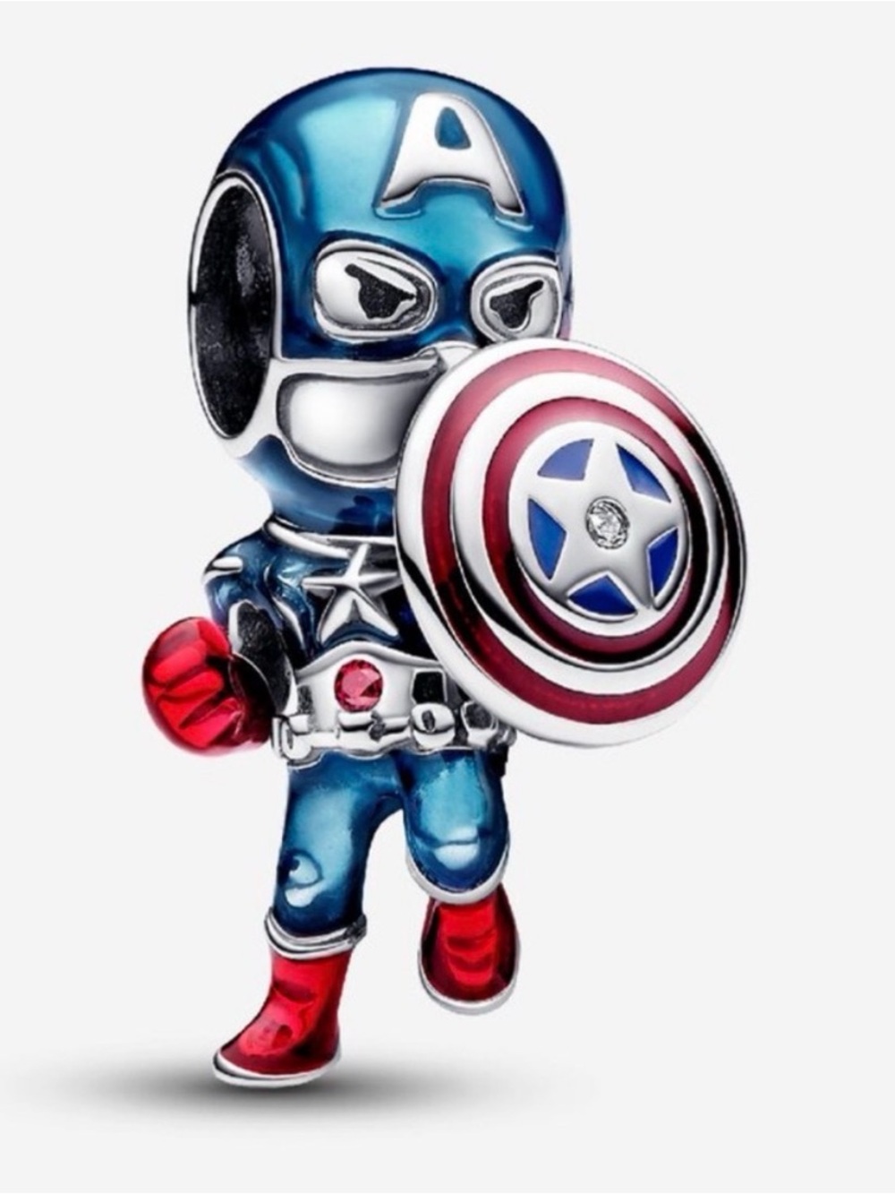 Pandora Marvel Captain America Charm Sterling Silver Shield Red Blue Enamel